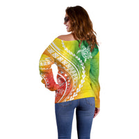 Polynesian Pride Off Shoulder Sweater Turtle Hibiscus Luxury Style - Reggae LT7 - Polynesian Pride