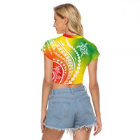 Polynesian Pride Raglan Cropped T Shirt Turtle Hibiscus Luxury Style - Reggae LT7 - Polynesian Pride