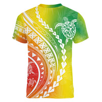 Polynesian Pride Women V Neck T Shirt Turtle Hibiscus Luxury Style - Reggae LT7 - Polynesian Pride