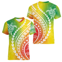 Polynesian Pride Women V Neck T Shirt Turtle Hibiscus Luxury Style - Reggae LT7 - Polynesian Pride