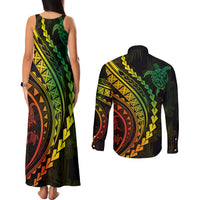 Polynesian Pride Couples Matching Tank Maxi Dress and Long Sleeve Button Shirts Turtle Hibiscus Luxury Style - Reggae Ver2 LT7 - Polynesian Pride