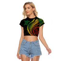 Polynesian Pride Raglan Cropped T Shirt Turtle Hibiscus Luxury Style - Reggae Ver2 LT7 Female Reggae - Polynesian Pride