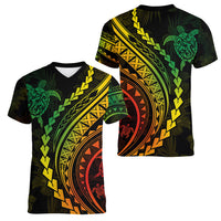 Polynesian Pride Women V Neck T Shirt Turtle Hibiscus Luxury Style - Reggae Ver2 LT7 - Polynesian Pride