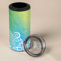 Polynesia 4 in 1 Can Cooler Tumbler Plumeria Blue Gradient Curves