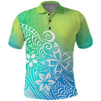 Polynesia Polo Shirt Plumeria Blue Gradient Curves LT7 Blue Green - Polynesian Pride