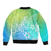 Polynesia Sleeve Zip Bomber Jacket Plumeria Blue Gradient Curves LT7 - Polynesian Pride