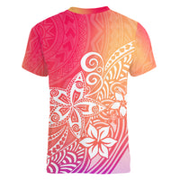 Polynesia Women V Neck T Shirt Plumeria Pink Gradient Curves LT7 - Polynesian Pride