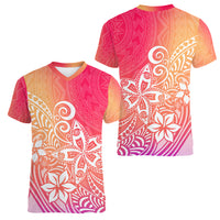 Polynesia Women V Neck T Shirt Plumeria Pink Gradient Curves LT7 - Polynesian Pride