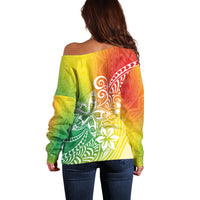Polynesia Off Shoulder Sweater Plumeria Reggae Curves LT7 - Polynesian Pride