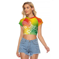 Polynesia Raglan Cropped T Shirt Plumeria Reggae Curves LT7 Female Reggae - Polynesian Pride