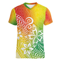 Polynesia Women V Neck T Shirt Plumeria Reggae Curves LT7 Female Reggae - Polynesian Pride
