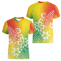 Polynesia Women V Neck T Shirt Plumeria Reggae Curves LT7 - Polynesian Pride