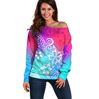 Polynesia Off Shoulder Sweater Plumeria Galaxy Gradient Curves LT7 Women Galaxy - Polynesian Pride