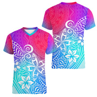 Polynesia Women V Neck T Shirt Plumeria Galaxy Gradient Curves LT7 - Polynesian Pride