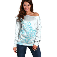 Polynesia Off Shoulder Sweater Plumeria Turquoise Curves LT7 Women Turquoise - Polynesian Pride