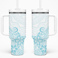 Polynesia Tumbler With Handle Plumeria Turquoise Curves
