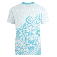 Polynesia Women V Neck T Shirt Plumeria Turquoise Curves LT7 - Polynesian Pride