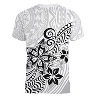 Polynesia Women V Neck T Shirt Plumeria White Curves LT7 - Polynesian Pride
