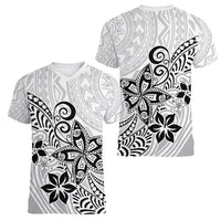 Polynesia Women V Neck T Shirt Plumeria White Curves LT7 - Polynesian Pride