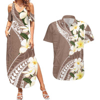 Aloha Hawaii Festive Couples Matching Summer Maxi Dress and Hawaiian Shirt Frangipani Lace Classic - Beige LT7 Beige - Polynesian Pride