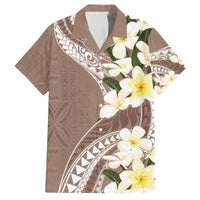 Aloha Hawaii Festive Family Matching Off The Shoulder Long Sleeve Dress and Hawaiian Shirt Frangipani Lace Classic - Beige