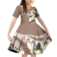 Aloha Hawaii Festive Family Matching Off Shoulder Short Dress and Hawaiian Shirt Frangipani Lace Classic - Beige LT7 Daughter's Dress Beige - Polynesian Pride