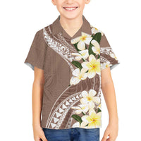 Aloha Hawaii Festive Family Matching Off Shoulder Short Dress and Hawaiian Shirt Frangipani Lace Classic - Beige LT7 Son's Shirt Beige - Polynesian Pride