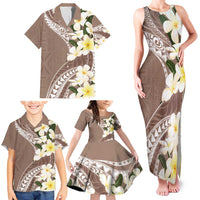 Aloha Hawaii Festive Family Matching Tank Maxi Dress and Hawaiian Shirt Frangipani Lace Classic - Beige LT7 - Polynesian Pride