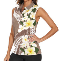 Aloha Hawaii Festive Women Sleeveless Polo Shirt Frangipani Lace Classic - Beige LT7 - Polynesian Pride