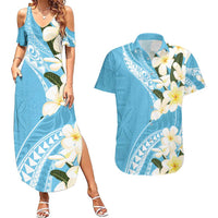 Aloha Hawaii Festive Couples Matching Summer Maxi Dress and Hawaiian Shirt Frangipani Lace Classic - Turquoise LT7 Turquoise - Polynesian Pride