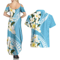 Aloha Hawaii Festive Couples Matching Summer Maxi Dress and Hawaiian Shirt Frangipani Lace Classic - Turquoise LT7 - Polynesian Pride