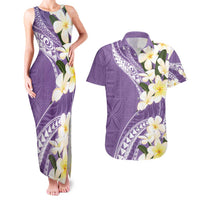 Aloha Hawaii Festive Couples Matching Tank Maxi Dress and Hawaiian Shirt Frangipani Lace Classic - Lavender LT7 Lavender - Polynesian Pride