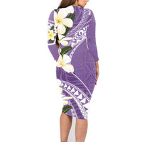 Aloha Hawaii Festive Family Matching Long Sleeve Bodycon Dress and Hawaiian Shirt Frangipani Lace Classic - Lavender