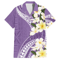 Aloha Hawaii Festive Family Matching Short Sleeve Bodycon Dress and Hawaiian Shirt Frangipani Lace Classic - Lavender LT7 Dad's Shirt - Short Sleeve Lavender - Polynesian Pride