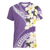 Aloha Hawaii Festive Women V-Neck T-Shirt Frangipani Lace Classic - Lavender LT7 Female Lavender - Polynesian Pride