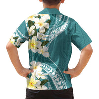 Aloha Hawaii Festive Family Matching Short Sleeve Bodycon Dress and Hawaiian Shirt Frangipani Lace Classic - Teal LT7 - Polynesian Pride