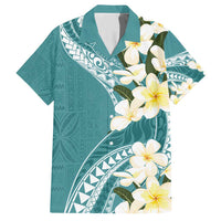 Aloha Hawaii Festive Family Matching Short Sleeve Bodycon Dress and Hawaiian Shirt Frangipani Lace Classic - Teal LT7 Dad's Shirt - Short Sleeve Teal - Polynesian Pride