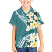 Aloha Hawaii Festive Family Matching Tank Maxi Dress and Hawaiian Shirt Frangipani Lace Classic - Teal LT7 Son's Shirt Teal - Polynesian Pride