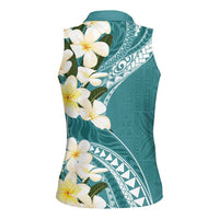 Aloha Hawaii Festive Women Sleeveless Polo Shirt Frangipani Lace Classic - Teal LT7 - Polynesian Pride