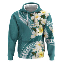 Aloha Hawaii Festive Zip Hoodie Frangipani Lace Classic - Teal