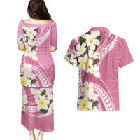 Aloha Hawaii Festive Couples Matching Puletasi and Hawaiian Shirt Frangipani Lace Classic - Rosy LT7 - Polynesian Pride