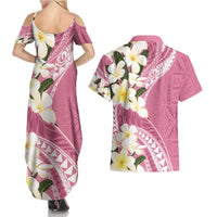Aloha Hawaii Festive Couples Matching Summer Maxi Dress and Hawaiian Shirt Frangipani Lace Classic - Rosy LT7 - Polynesian Pride