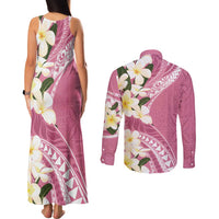 Aloha Hawaii Festive Couples Matching Tank Maxi Dress and Long Sleeve Button Shirt Frangipani Lace Classic - Rosy LT7 - Polynesian Pride
