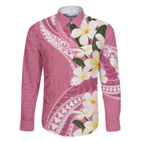 Aloha Hawaii Festive Family Matching Off Shoulder Short Dress and Hawaiian Shirt Frangipani Lace Classic - Rosy LT7 Dad's Shirt - Long Sleeve Pink - Polynesian Pride