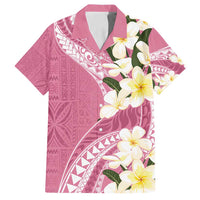 Aloha Hawaii Festive Family Matching Tank Maxi Dress and Hawaiian Shirt Frangipani Lace Classic - Rosy LT7 Dad's Shirt - Short Sleeve Pink - Polynesian Pride