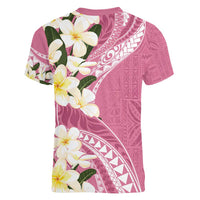 Aloha Hawaii Festive Women V-Neck T-Shirt Frangipani Lace Classic - Rosy LT7 - Polynesian Pride