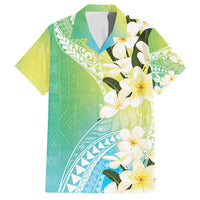 Aloha Hawaii Festive Family Matching Tank Maxi Dress and Hawaiian Shirt Frangipani Lace Classic - Summer Vibes LT7 Dad's Shirt - Short Sleeve Blue Green - Polynesian Pride