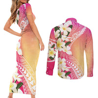 Aloha Hawaii Festive Couples Matching Short Sleeve Bodycon Dress and Long Sleeve Button Shirt Frangipani Lace Classic - Spring Vibes LT7 - Polynesian Pride