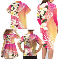 Aloha Hawaii Festive Family Matching Long Sleeve Bodycon Dress and Hawaiian Shirt Frangipani Lace Classic - Spring Vibes