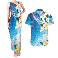Aloha Hawaii Festive Couples Matching Tank Maxi Dress and Hawaiian Shirt Frangipani Lace Classic - Oceanic LT7 Navy - Polynesian Pride